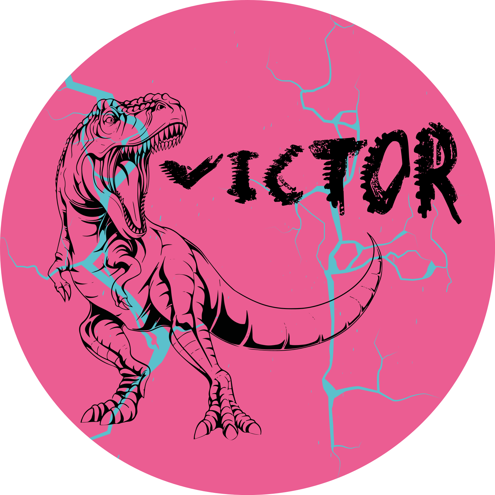 Pink T-Rex with name vinyl rug - TenStickers