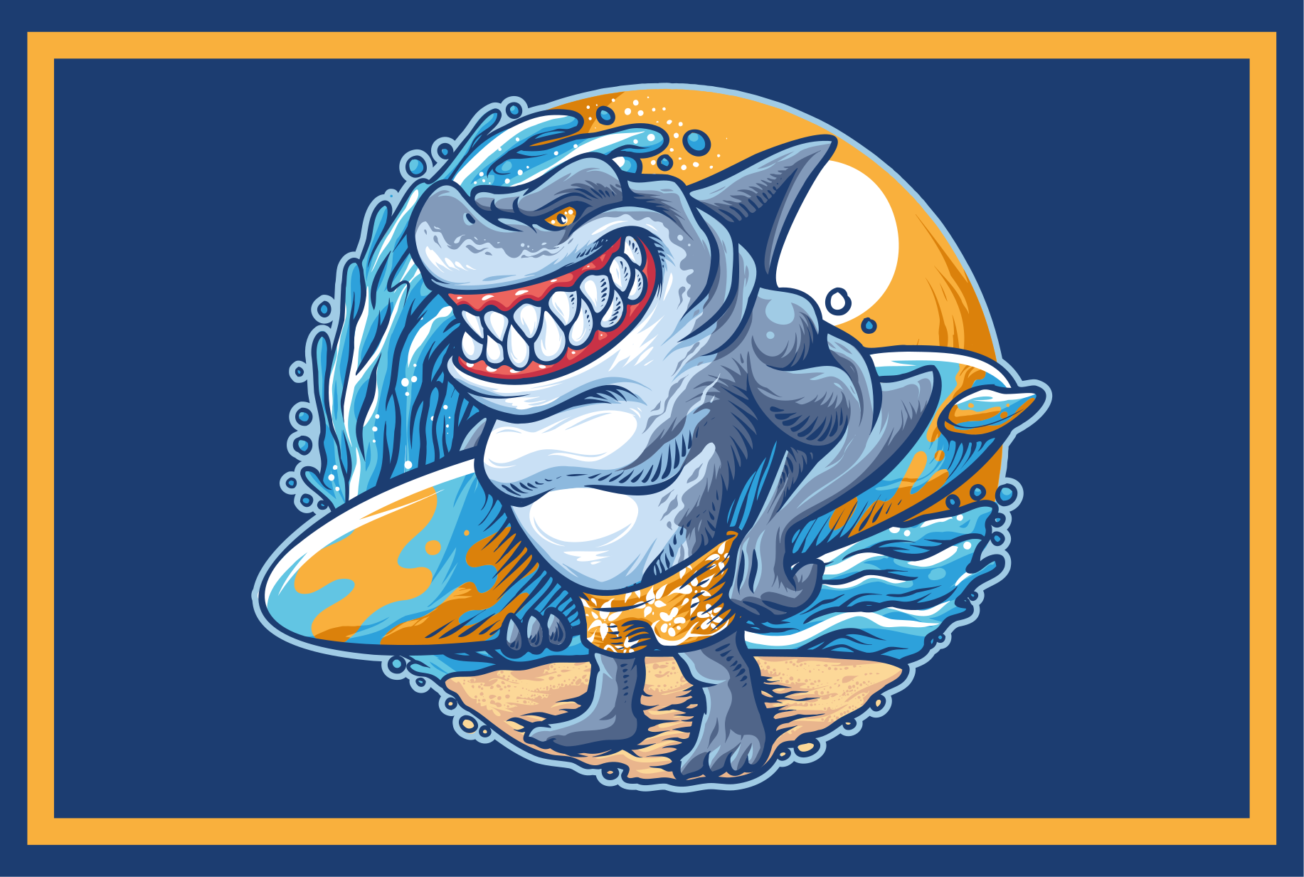 Surfboard shark cartoon  modern rug - TenStickers