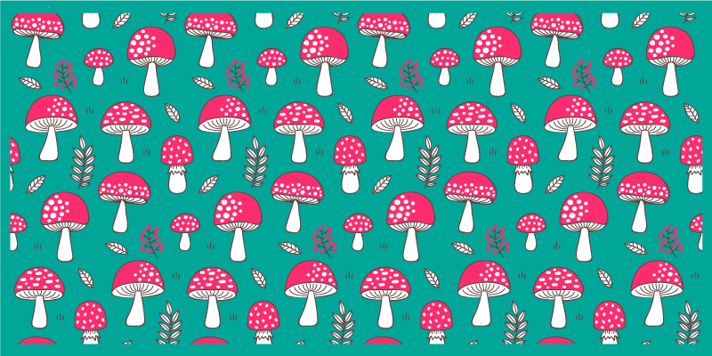 Mushrooms on turquoise rectangular floral rug - TenStickers