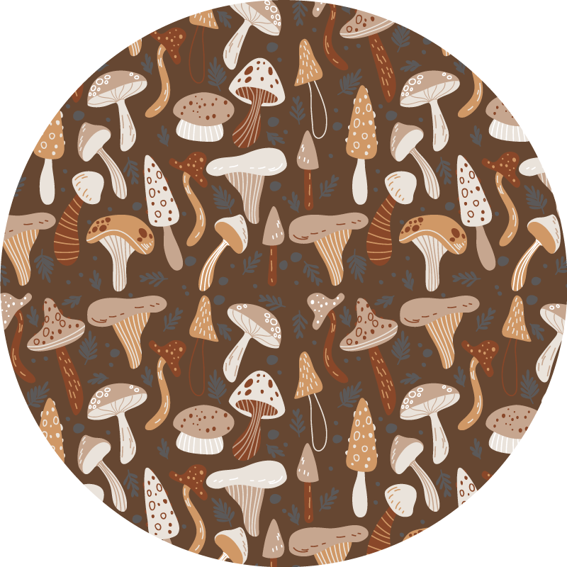 Forest mushrooms on brown background floral rug - TenStickers