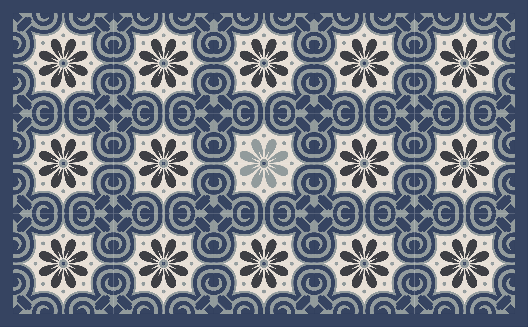 White and blue classic pattern tile carpet - TenStickers