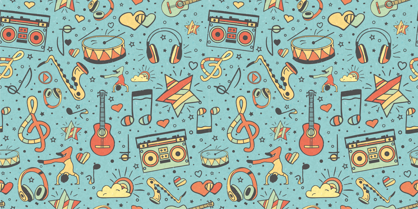 Colorful vintage musical notes rectangular rug - TenStickers