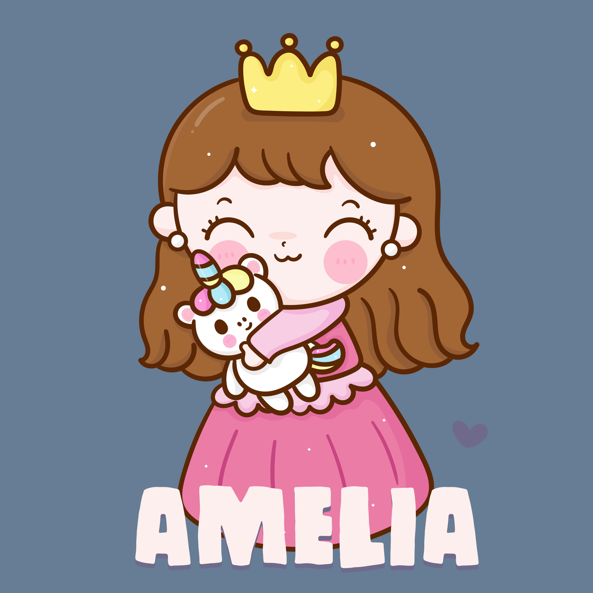 Princess hugging unicorn with name vinyl rug - TenStickers