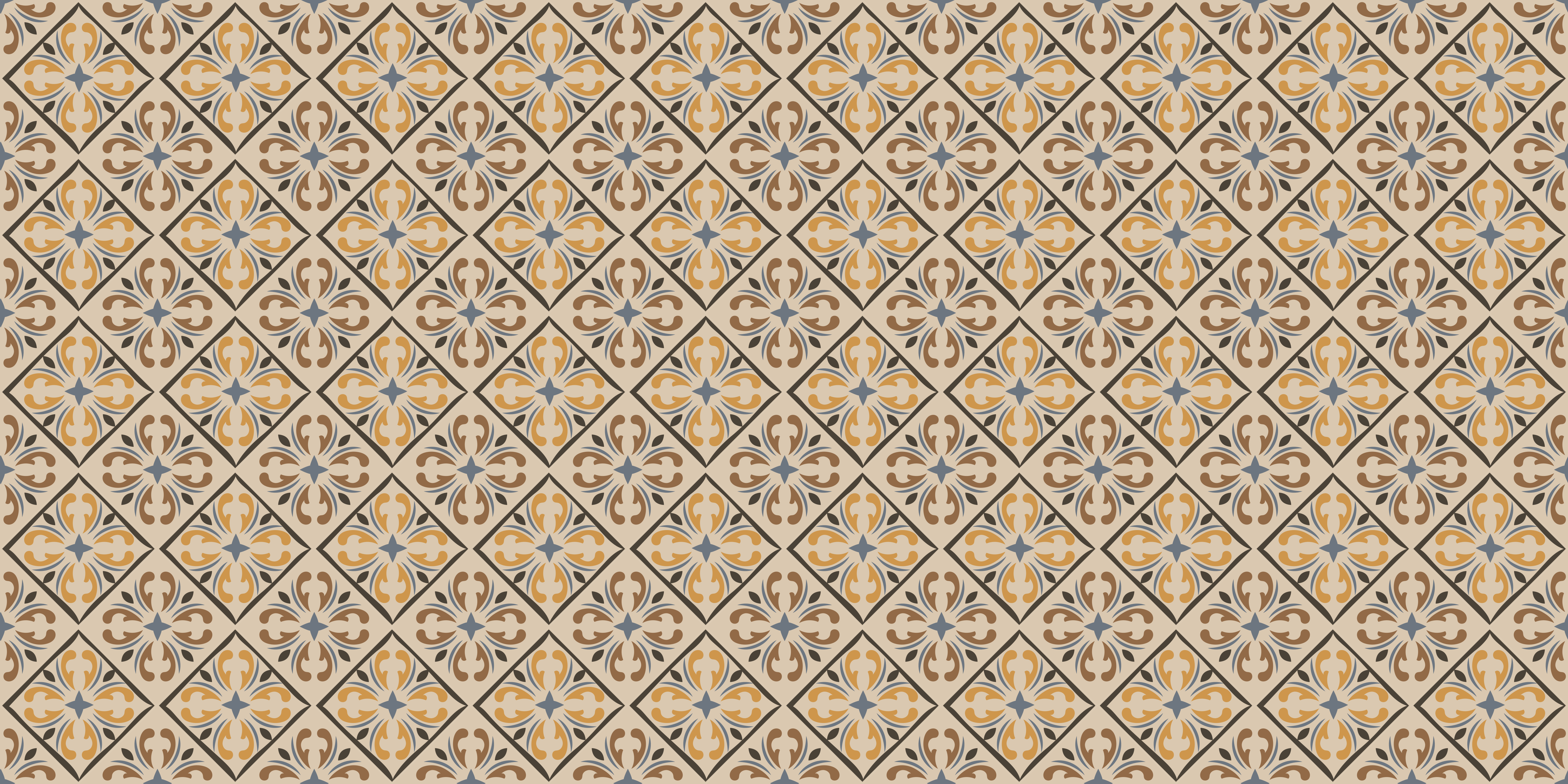 Gold and blue baroque pattern tile carpet - TenStickers