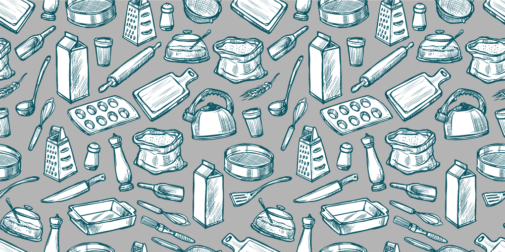 Utensils on gray background kitchen floor tiles - TenStickers