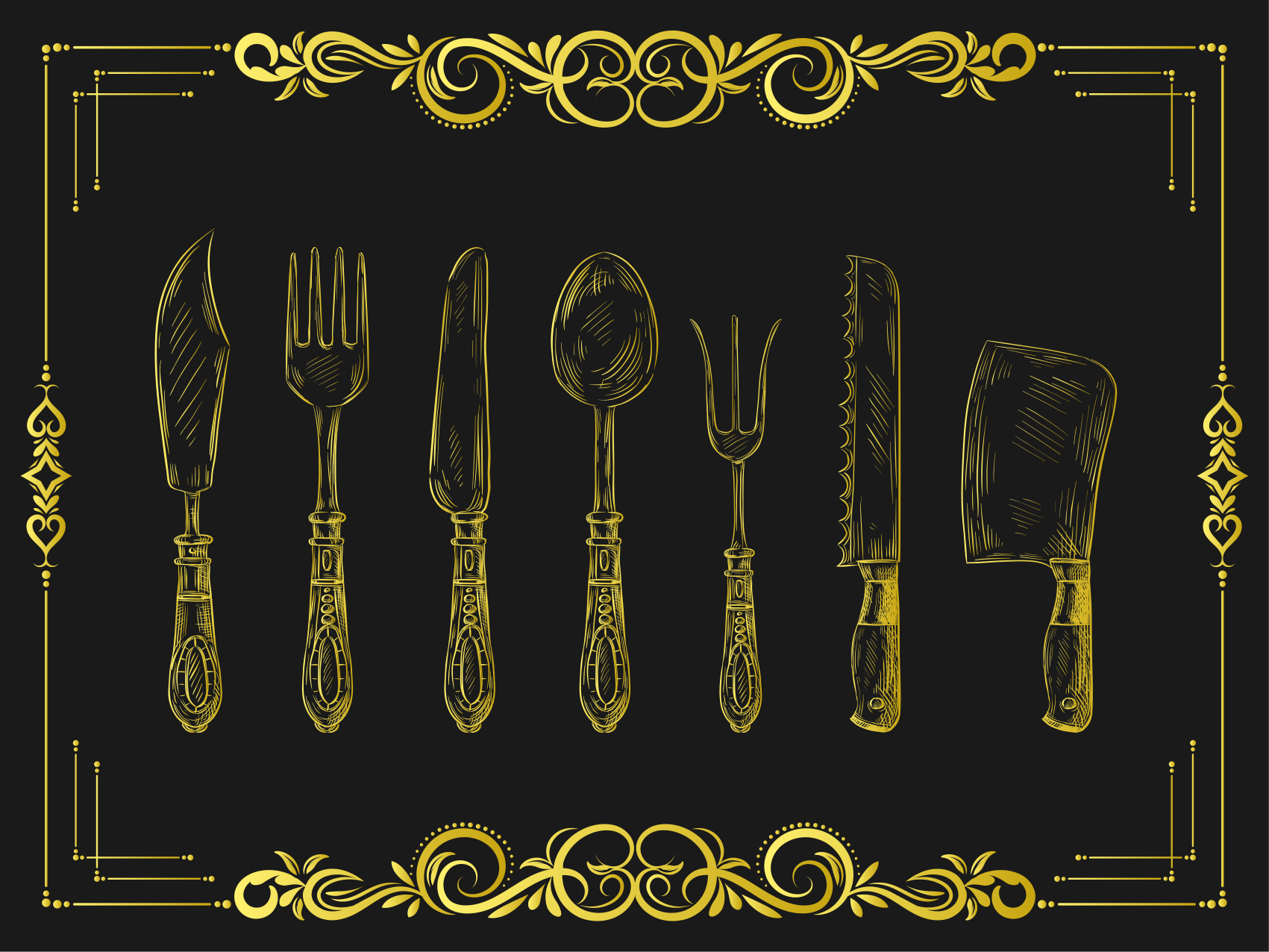 Kitchen vinyl rug with kitchen utensils outline - TenStickers