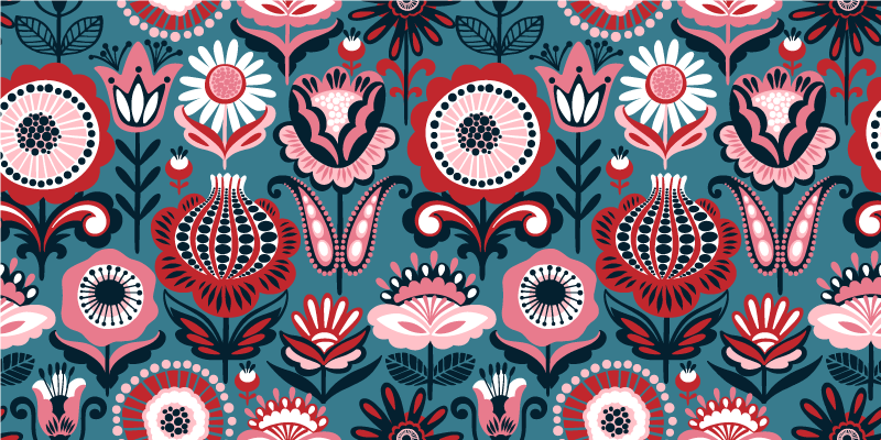 Scandinavian ethnic motif flower vinyl rug - TenStickers