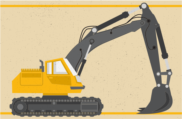 Yellow excavator drawing kids vinyl rug - TenStickers