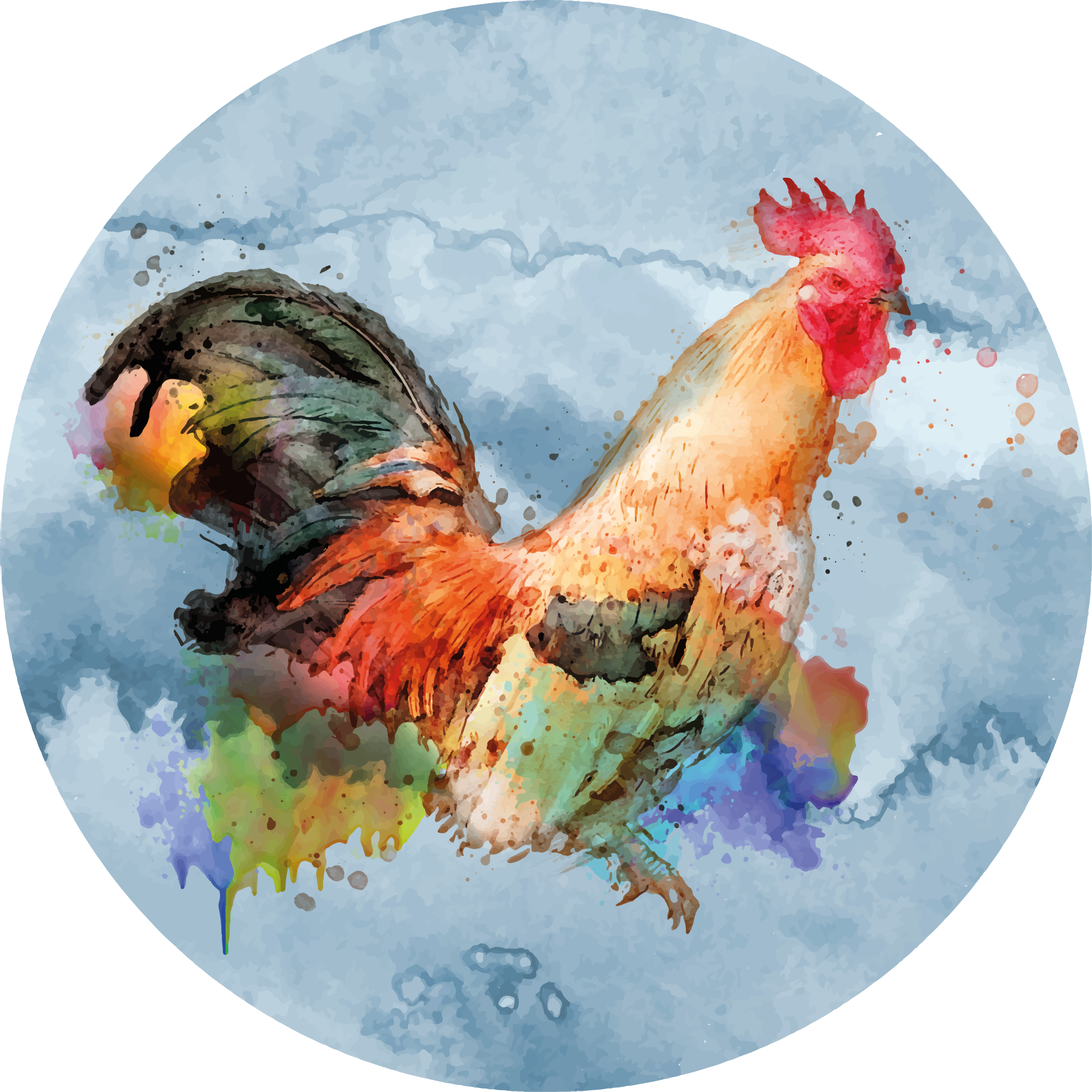 Painted watercolor rooster circular rug - TenStickers