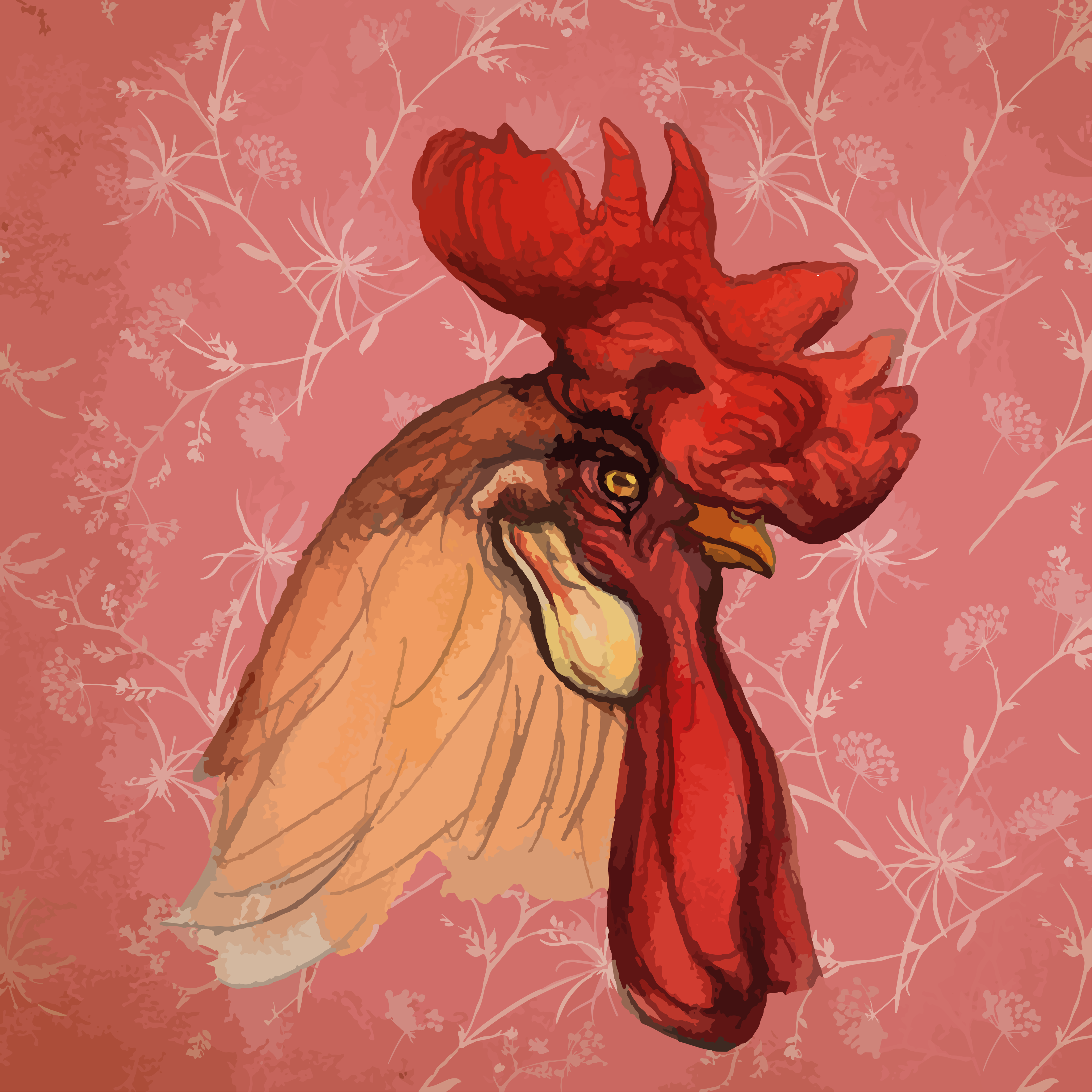 Animal print vinyl rug with rooster floral design - TenStickers