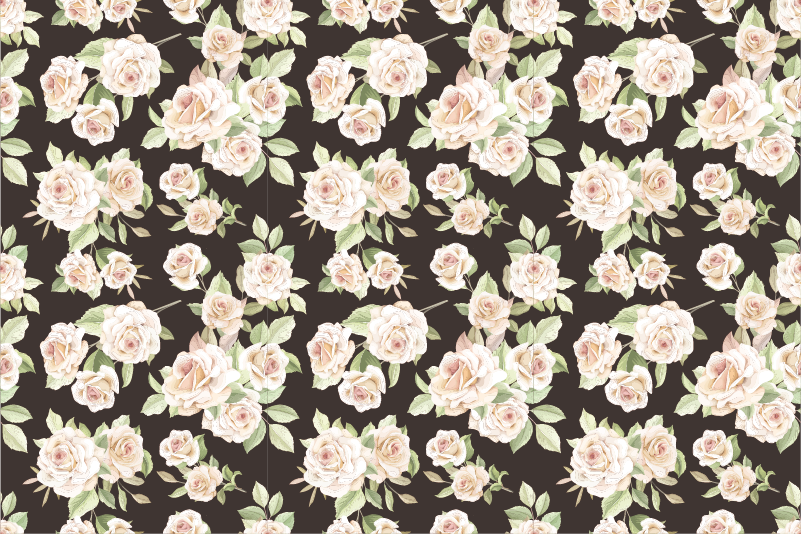 White rose black background  floral rug - TenStickers