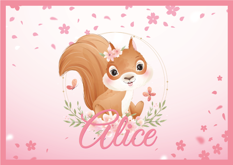 Cute squirrel for girl with name baby play mat - TenStickers