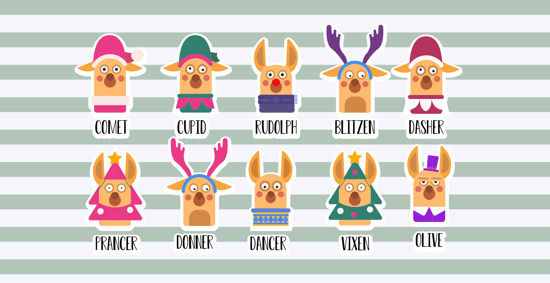 Santa's Reindeer names Christmas vinyl rug - TenStickers