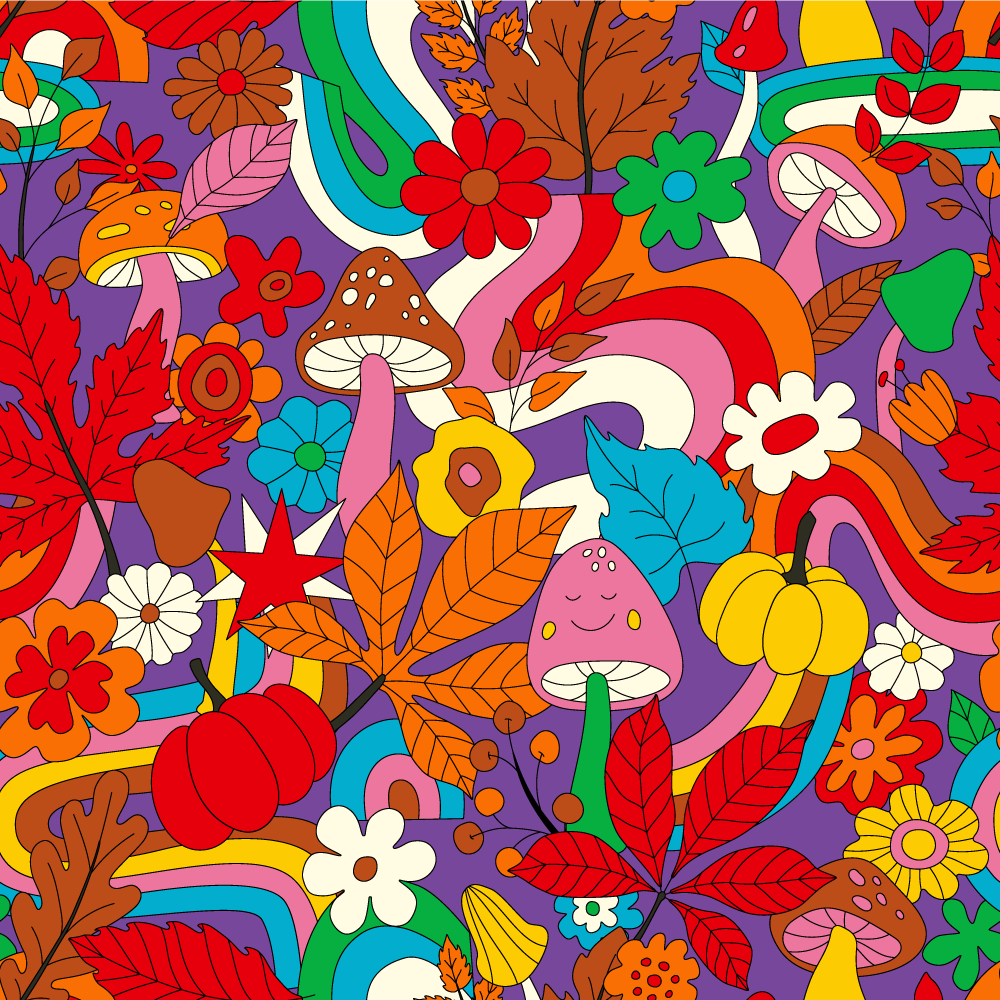 Flower power retro pattern floral rug - TenStickers