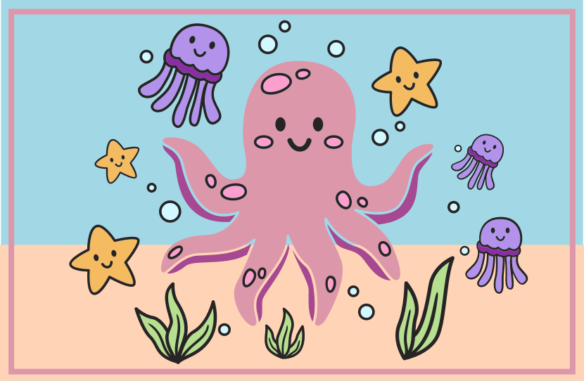 Ocean Friends Illustration playroom vinyl rug - TenStickers