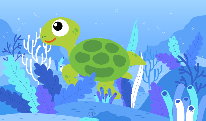 Cheerful Turtle Seascape playroom vinyl rug - TenStickers