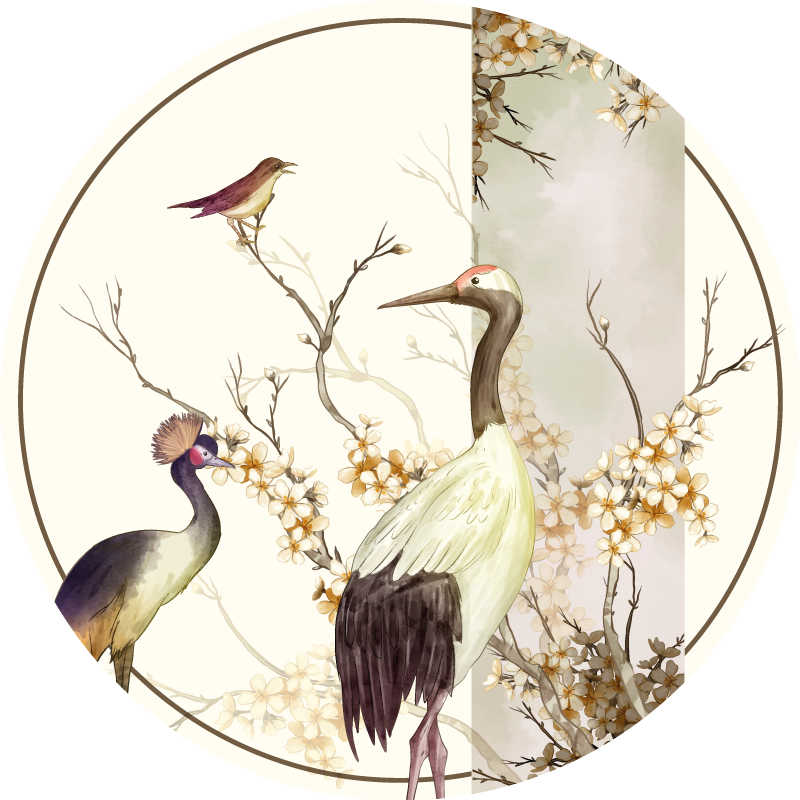 Twigs and birds chinoiserie animal mat - TenStickers