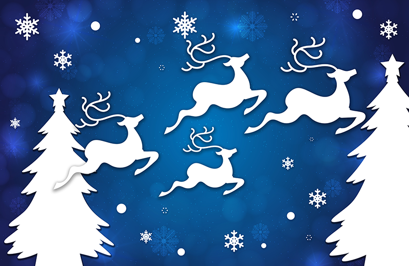 reindeer flying on blue background Christmas rug - TenStickers