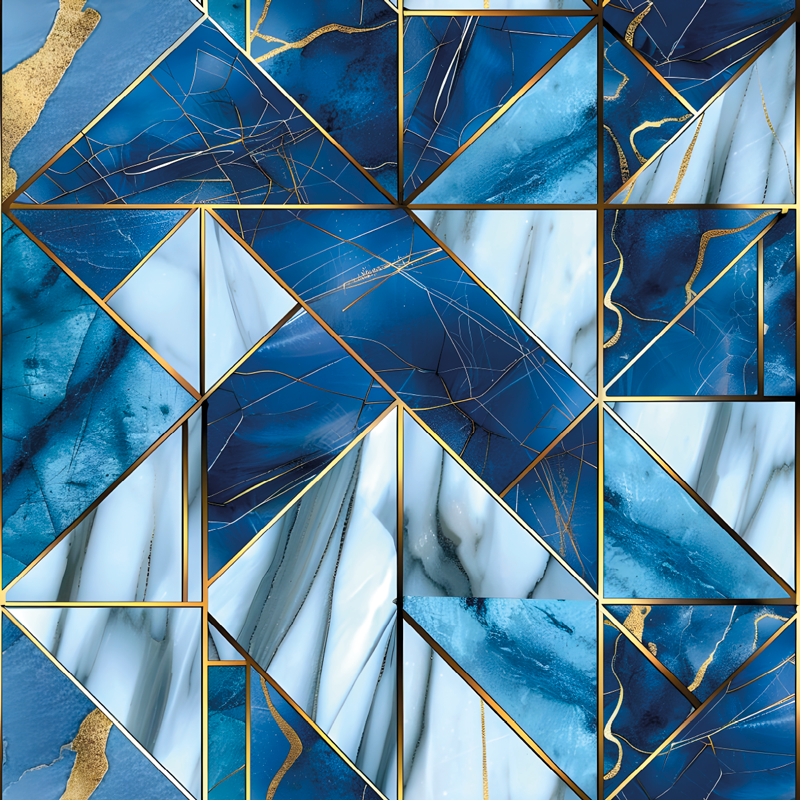 Geometric blue marble and golden effect marble vinyl rug - TenStickers
