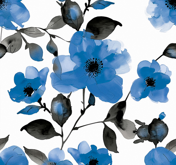 blue poppies pattern flower wallpaper - TenStickers