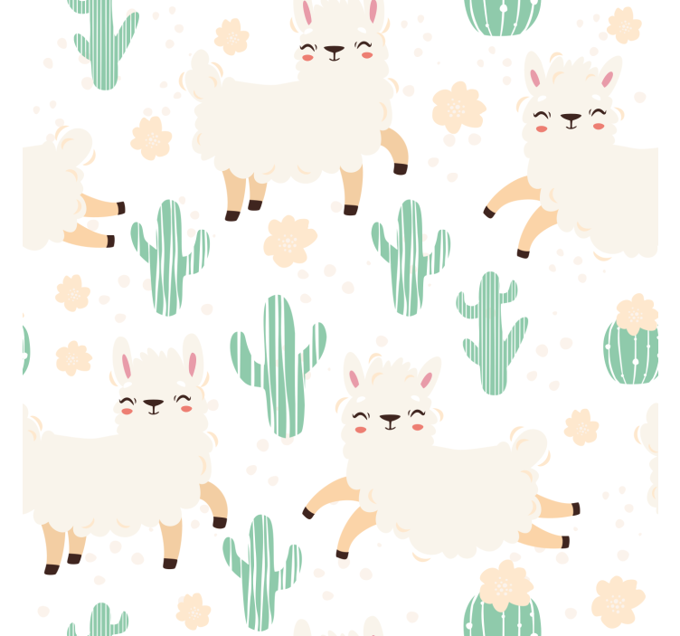 Cute watercolor llamas with cactus texture pattern wallpaper - TenStickers