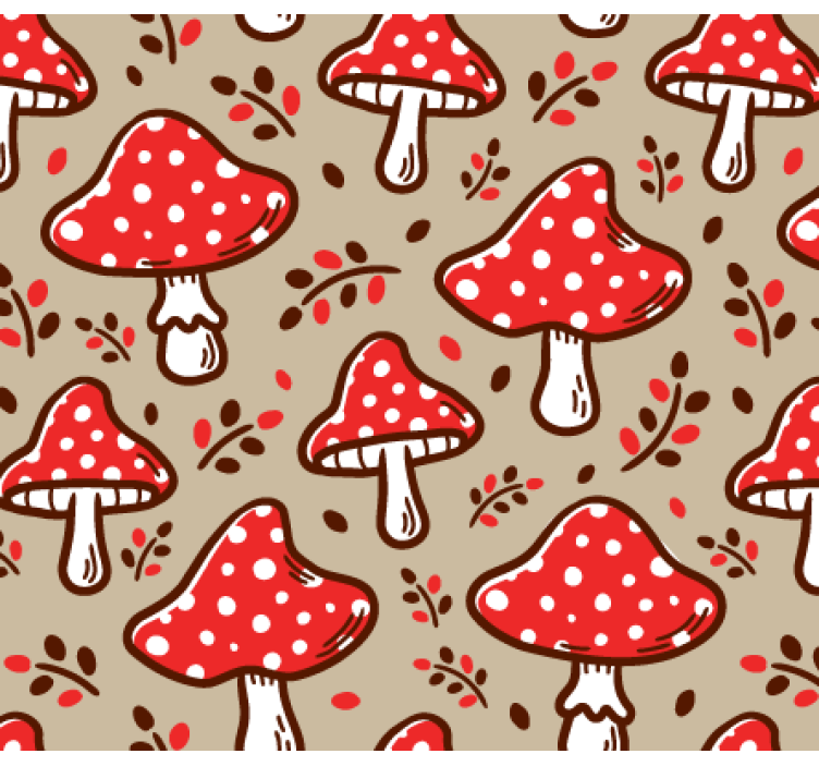 Nature wallpaper with common mushrooms on beige - TenStickers