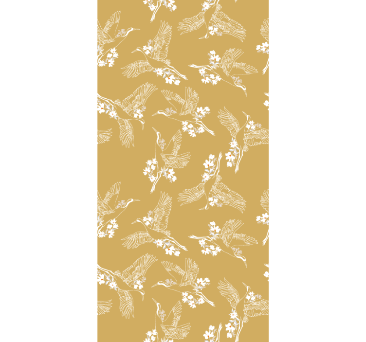Kids wallpaper with japanese flowers and birds - TenStickers