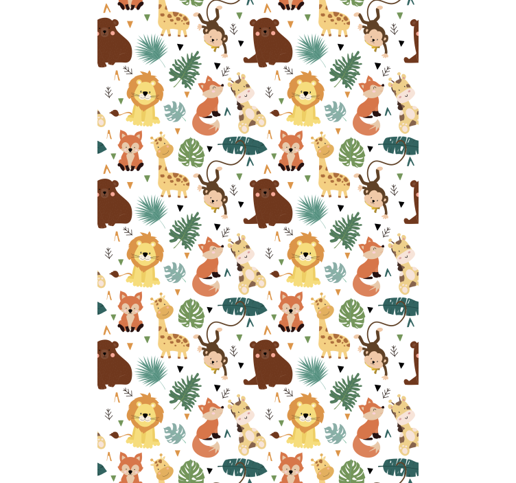 Kids wallpaper featuring cute wild animals and leaves - TenStickers