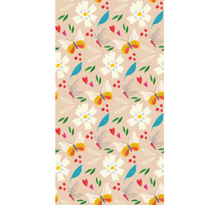 Kids wallpaper flowers and butterflies beige background - TenStickers