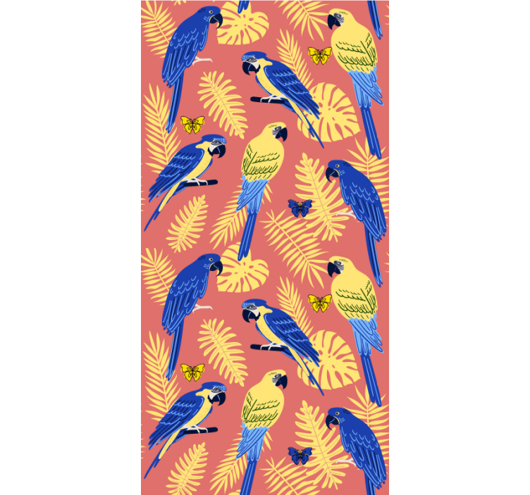 Kids wallpaper featuring parrots and butterflies - TenStickers