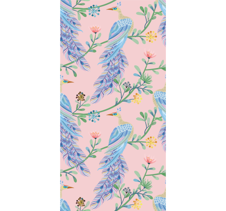 Kids wallpaper birds in a pink paradise - TenStickers
