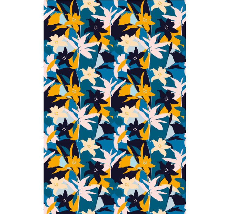 Hallway wallpaper with white lilies on blue background - TenStickers