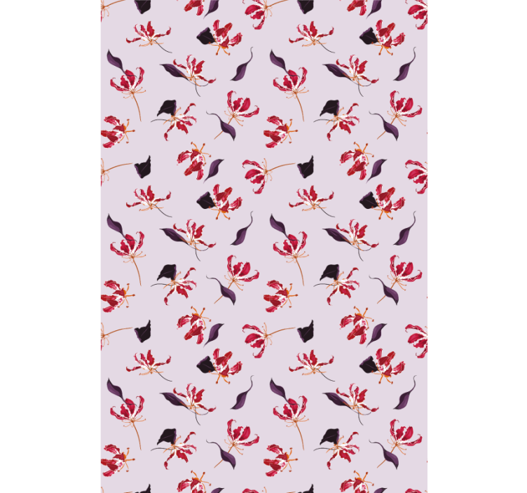 Hallway wallpaper hand drawn red lily design - TenStickers