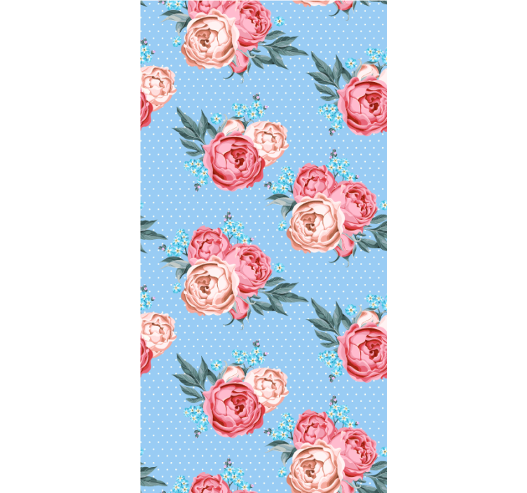 Hallway wallpaper blue blooming pink roses - TenStickers
