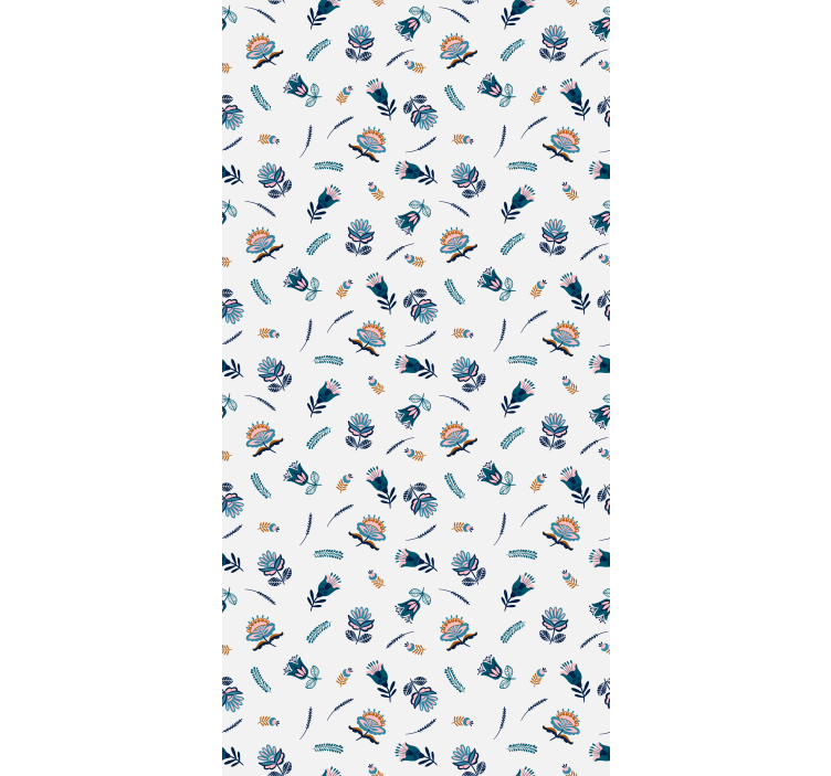 Hallway wallpaper with blue folk art design - TenStickers