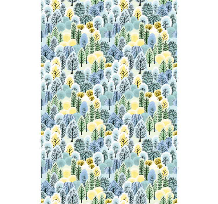 Scandinavian wallpaper green and yellow artistic trees - TenStickers