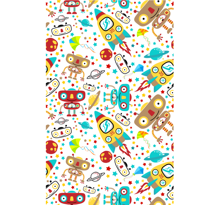 Kids wallpaper rocket robots adventure - TenStickers