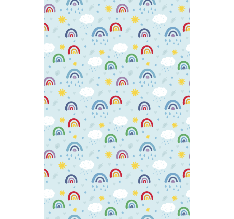 Kids wallpaper featuring blue rainbows and clouds - TenStickers