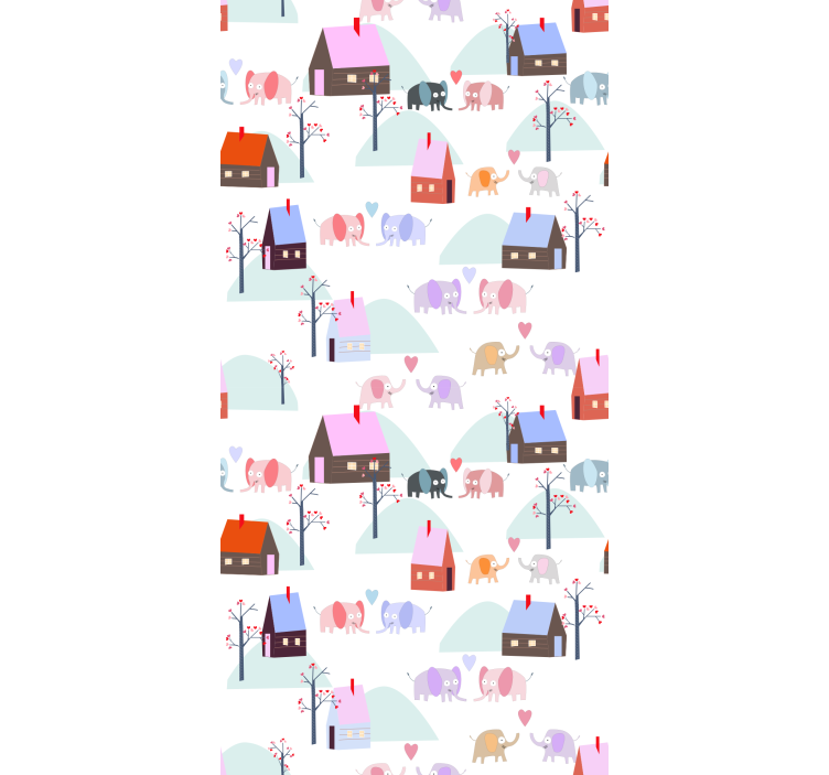 Kids wallpaper elephants and houses - TenStickers