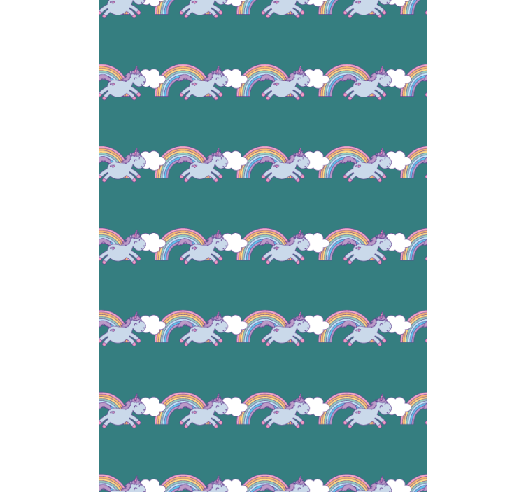 Kids wallpaper with running unicorns and rainbows - TenStickers