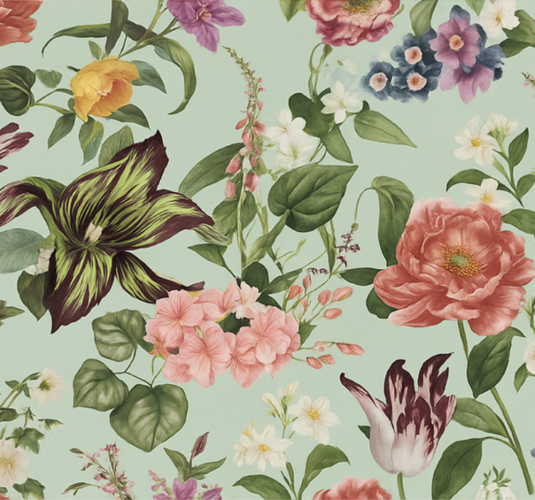Master bedroom wallpaper colorful spring floral - TenStickers