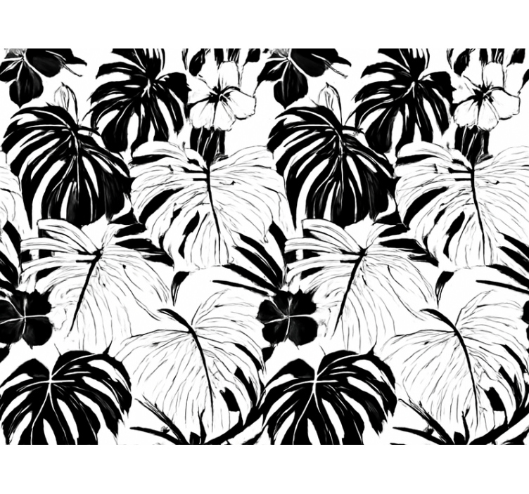 Living room wallpaper black and white palm leaves - TenStickers