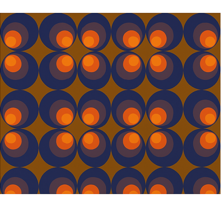 Living room wallpaper retro dark blue yellow circles - TenStickers