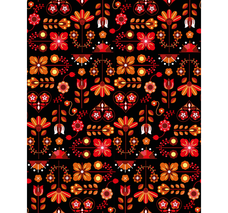 Floral ornament wallpaper red ethnic folk design - TenStickers