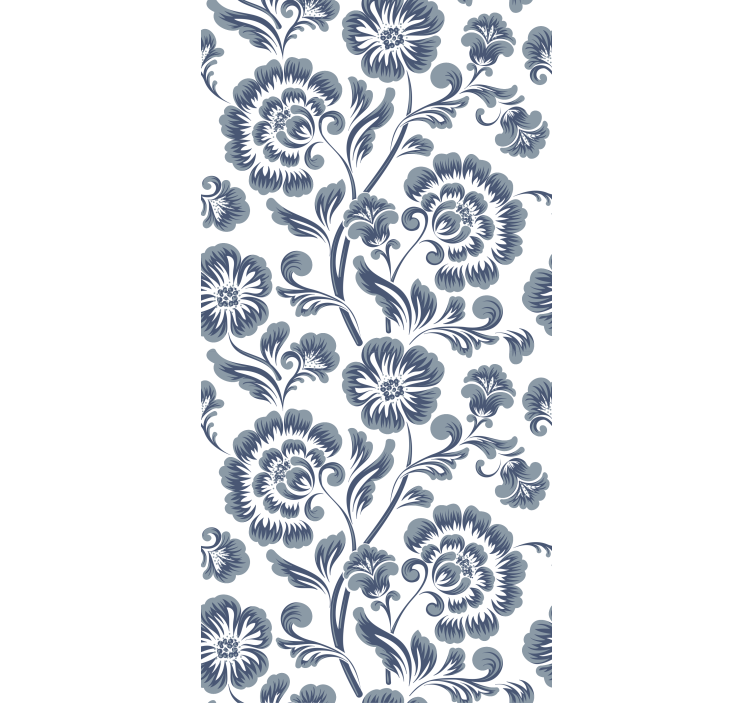 Floral ornament wallpaper blue flowers on white - TenStickers