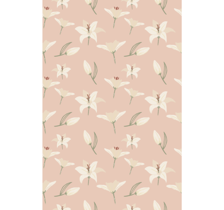 Floral ornament wallpaper white lily on nude backdrop - TenStickers