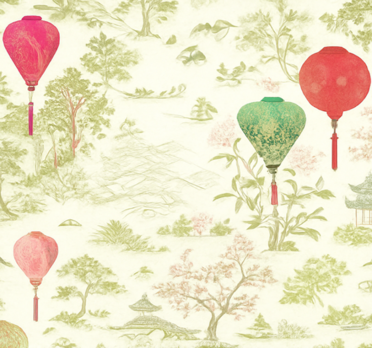 Bedroom wallpaper oriental chinoiserie landscape - TenStickers