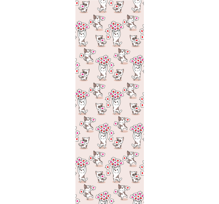 Bedroom wallpaper cats with heart icons pattern - TenStickers