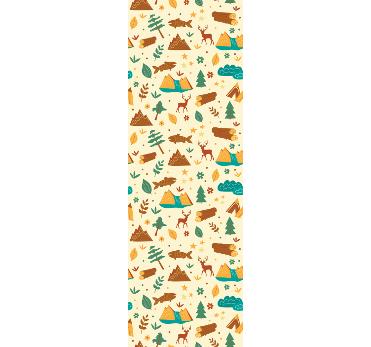 Bedroom wallpaper hand drawn camping and mountains - TenStickers