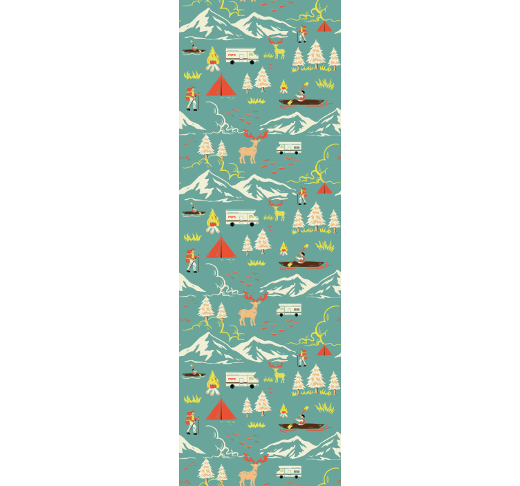 Bedroom wallpaper with camping man, trees, and path - TenStickers
